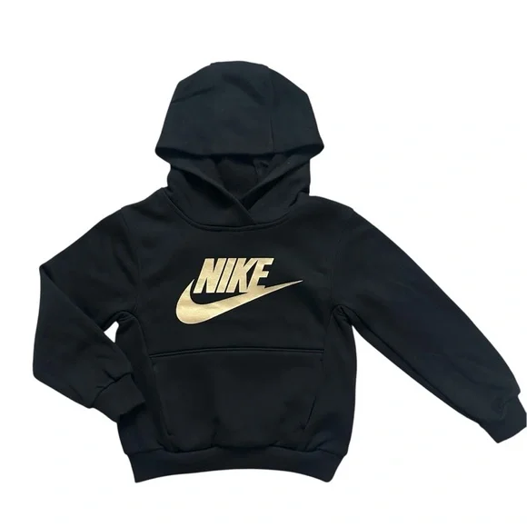 Nike 2PC Set Hooded Sweatshirt & Jogger Pants Black With Gold Logo Boys 6 NWT - Picture 2 of 5